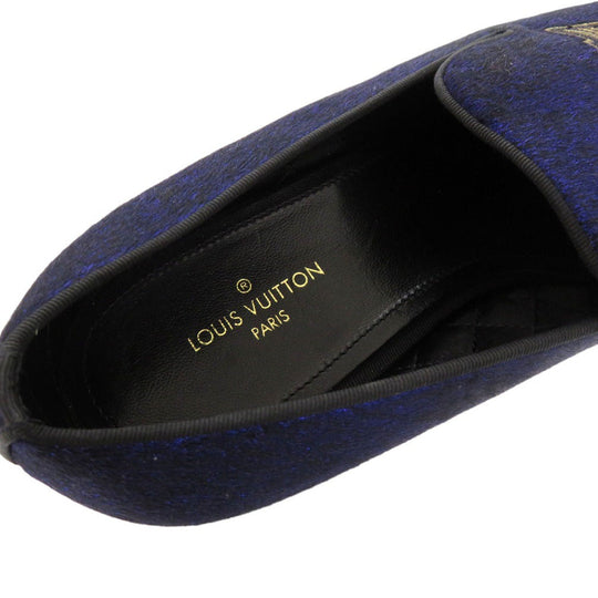 LOUIS VUITTON Other shoes BM1108 Velor Navy Auteuil Line Opera Shoes LV Embroidered Slip-On Loafers Size 6 1/2 mens 6.5 Used Authentic