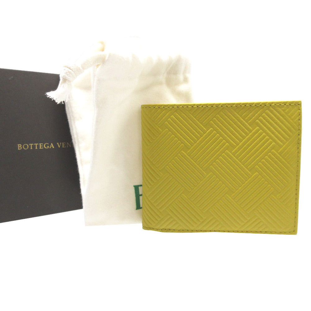 BOTTEGAVENETA Bifold Wallet leather yellow Bill Compartment INTRECCIATO unisex(Unisex) Used Authentic