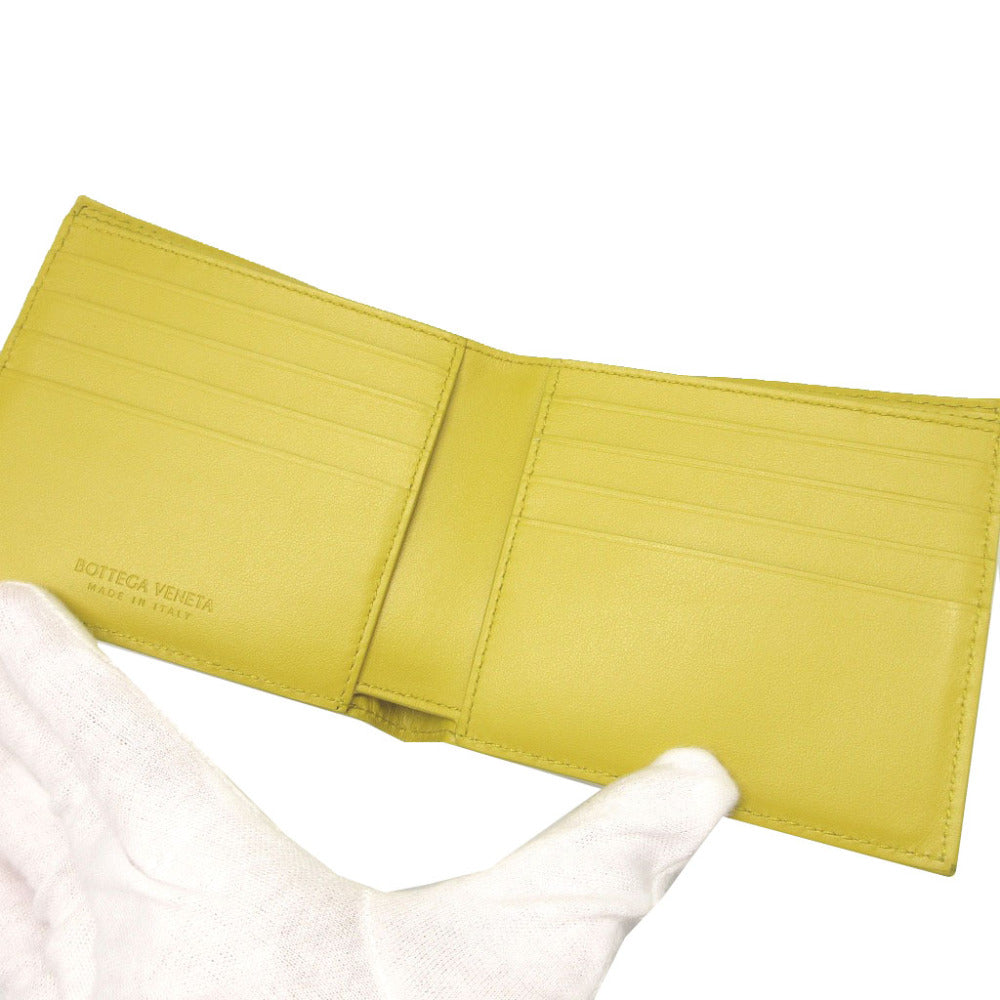 BOTTEGAVENETA Bifold Wallet leather yellow Bill Compartment INTRECCIATO unisex(Unisex) Used Authentic