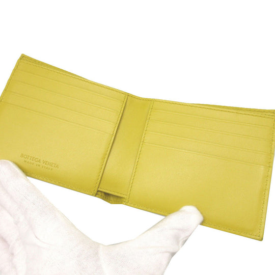 BOTTEGAVENETA Bifold Wallet leather yellow Bill Compartment INTRECCIATO unisex(Unisex) Used Authentic