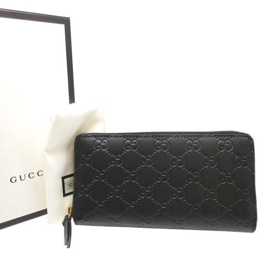GUCCI Long Wallet Purse 410102 leather black Zip Around Guccisima unisex(Unisex) Used Authentic