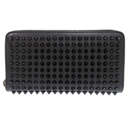 Christian Louboutin Long Wallet Purse leather black Zip Around Panettone Women Used Authentic