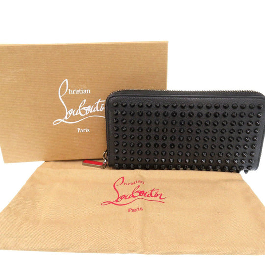 Christian Louboutin Long Wallet Purse leather black Zip Around Panettone Women Used Authentic