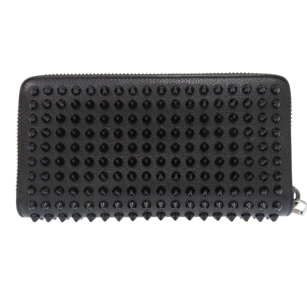 Christian Louboutin Long Wallet Purse leather black Zip Around Panettone Women Used Authentic