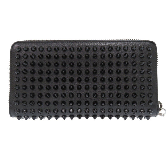 Christian Louboutin Long Wallet Purse leather black Zip Around Panettone Women Used Authentic