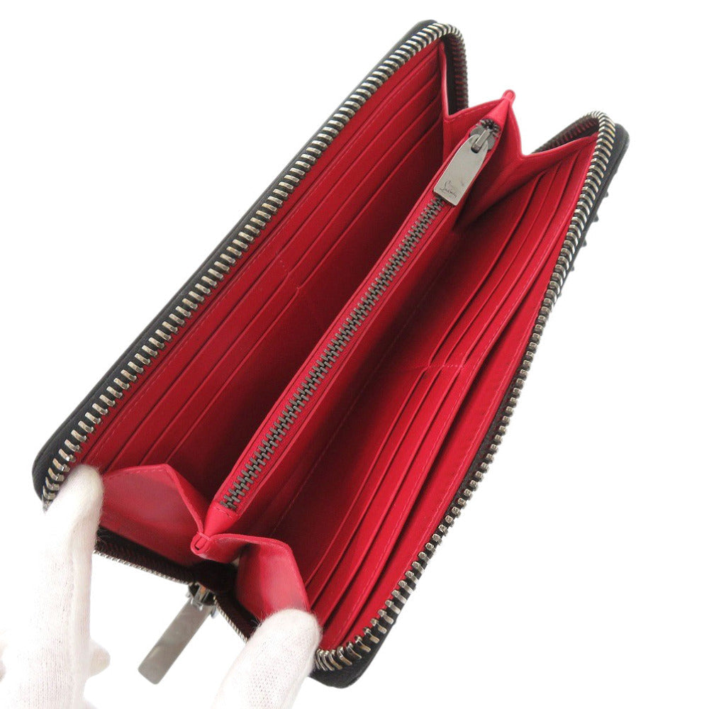 Christian Louboutin Long Wallet Purse leather black Zip Around Panettone Women Used Authentic