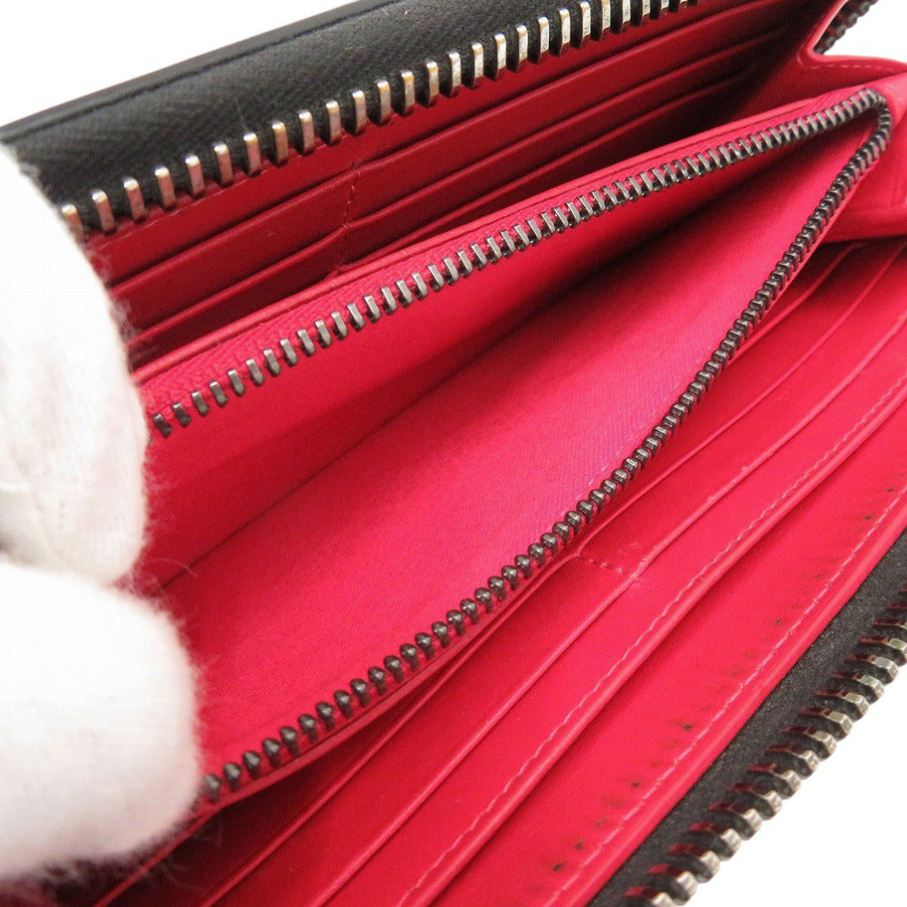 Christian Louboutin Long Wallet Purse leather black Zip Around Panettone Women Used Authentic