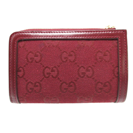 GUCCI Bifold Wallet 790036 GG canvas, leather Bordeaux L-shaped zipper compact wallet Women Used Authentic