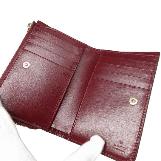 GUCCI Bifold Wallet 790036 GG canvas, leather Bordeaux L-shaped zipper compact wallet Women Used Authentic