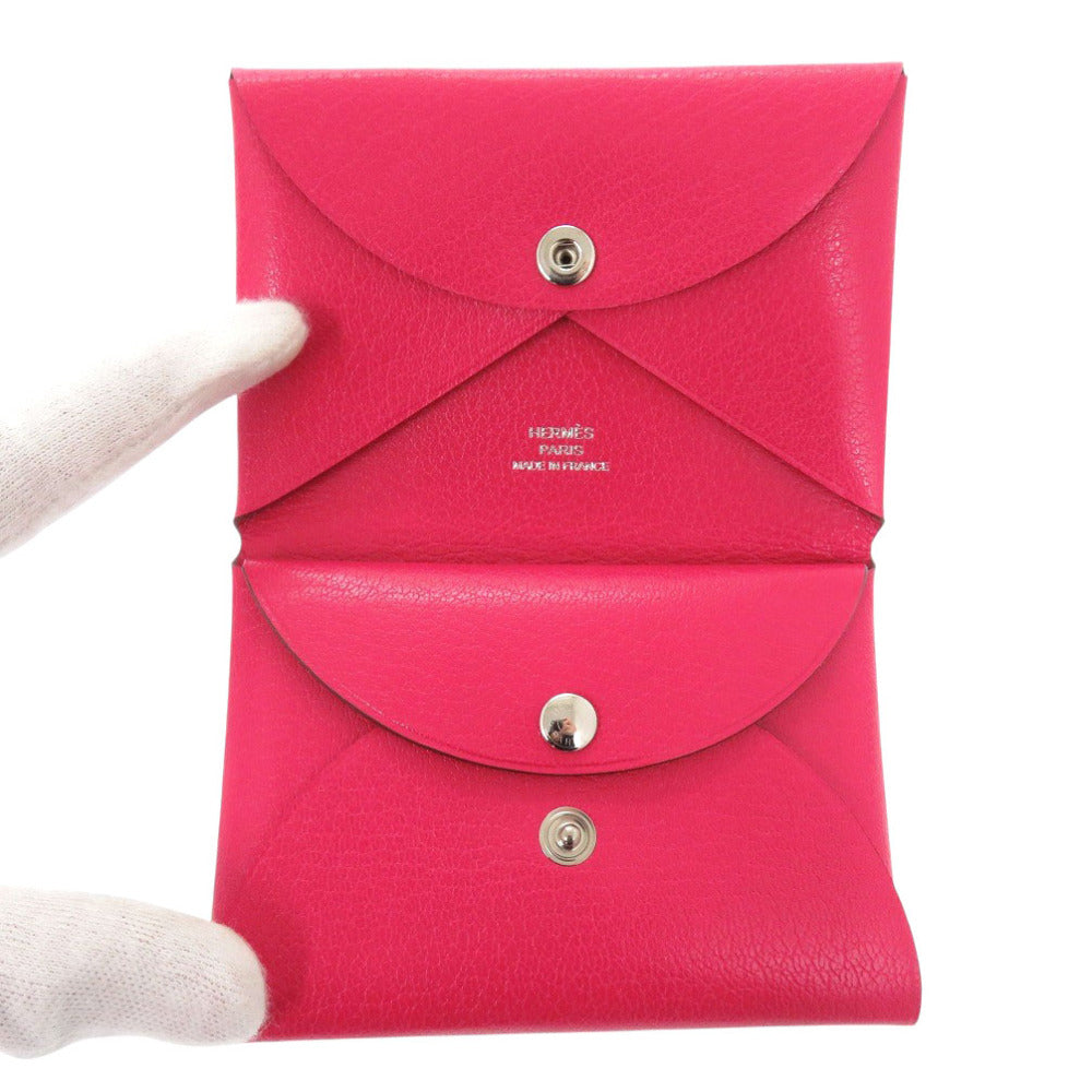 HERMES Coin case Epsom Rose Extreme Calvi duo Women Used Authentic