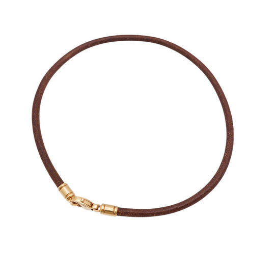 BVLGARI Necklace K18 Yellow Gold, Leather Brown K18YG Choker Necklace Women Used Authentic