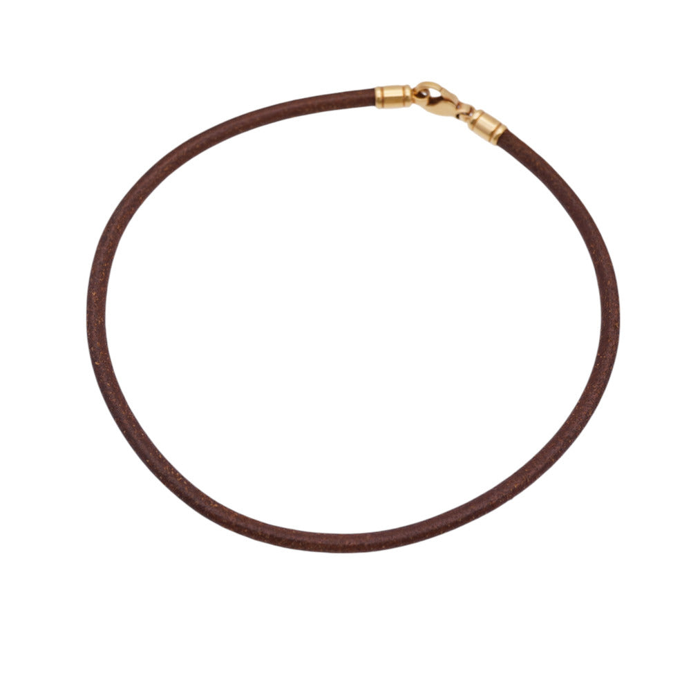 BVLGARI Necklace K18 Yellow Gold, Leather Brown K18YG Choker Necklace Women Used Authentic