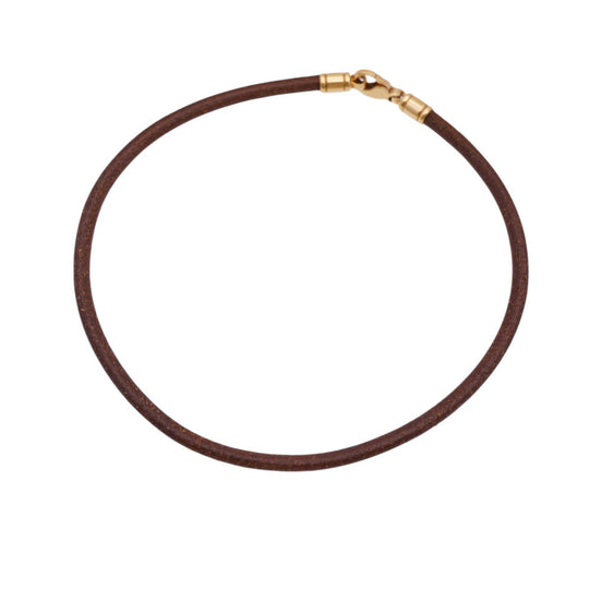 BVLGARI Necklace K18 Yellow Gold, Leather Brown K18YG Choker Necklace Women Used Authentic