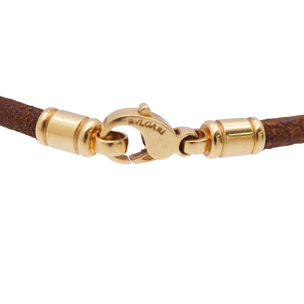 BVLGARI Necklace K18 Yellow Gold, Leather Brown K18YG Choker Necklace Women Used Authentic
