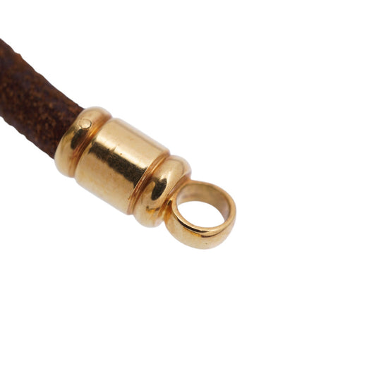 BVLGARI Necklace K18 Yellow Gold, Leather Brown K18YG Choker Necklace Women Used Authentic