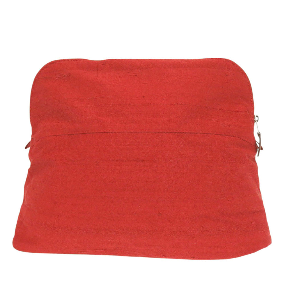 HERMES Pouch Satin Red Borid porch GM Women Used Authentic