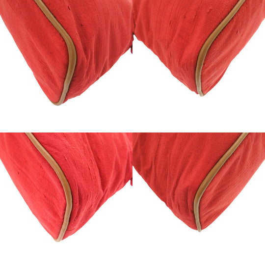 HERMES Pouch Satin Red Borid porch GM Women Used Authentic
