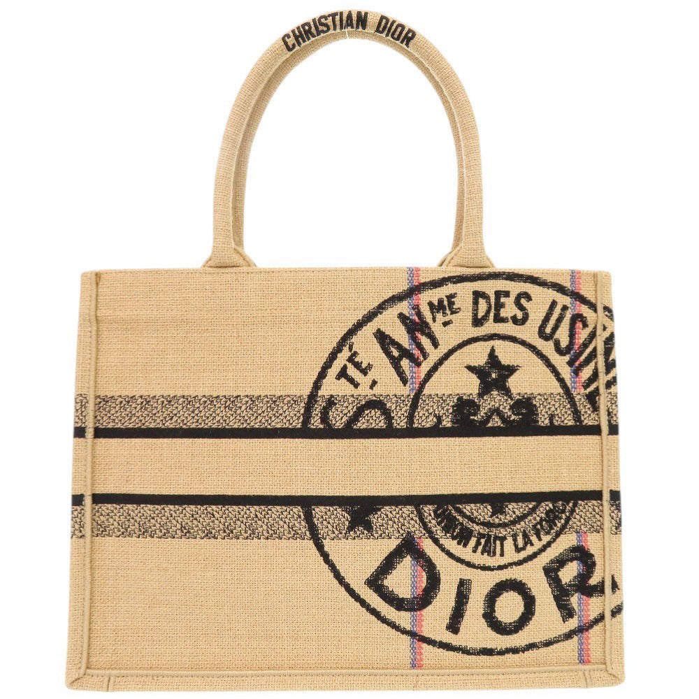Christian Dior Tote Bag canvas beige Book Tote Medium Women Used Authentic