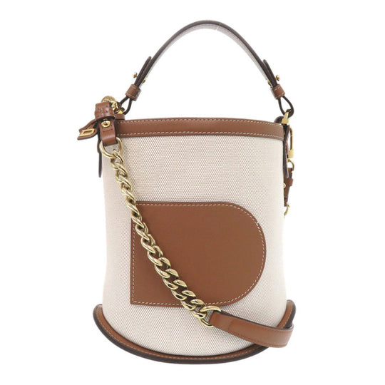 DELVAUX Handbag Leather, Canvas Brown Bread Mini Bucket Women Used Authentic