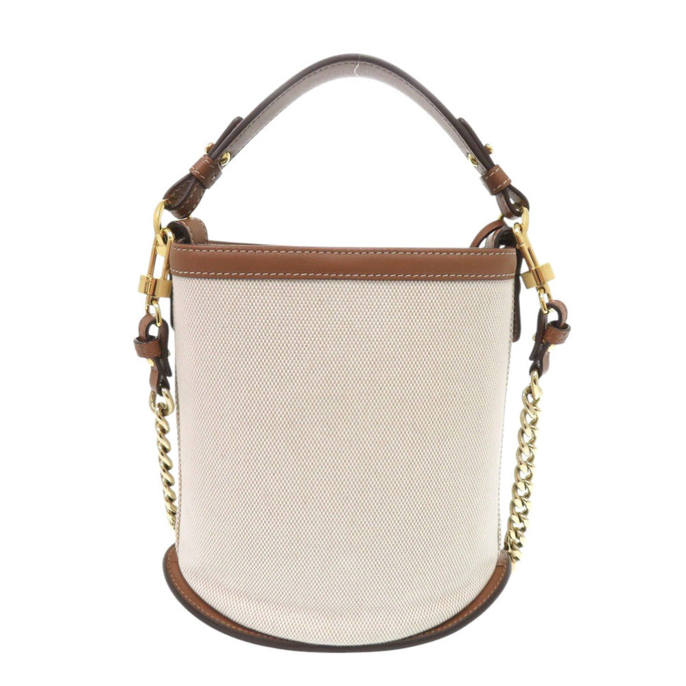 DELVAUX Handbag Leather, Canvas Brown Bread Mini Bucket Women Used Authentic