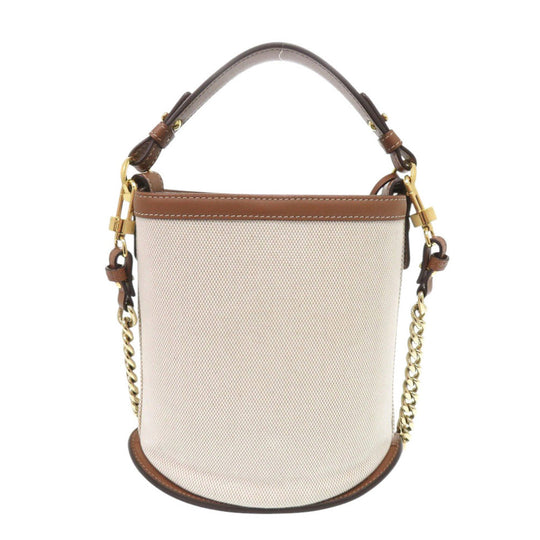 DELVAUX Handbag Leather, Canvas Brown Bread Mini Bucket Women Used Authentic