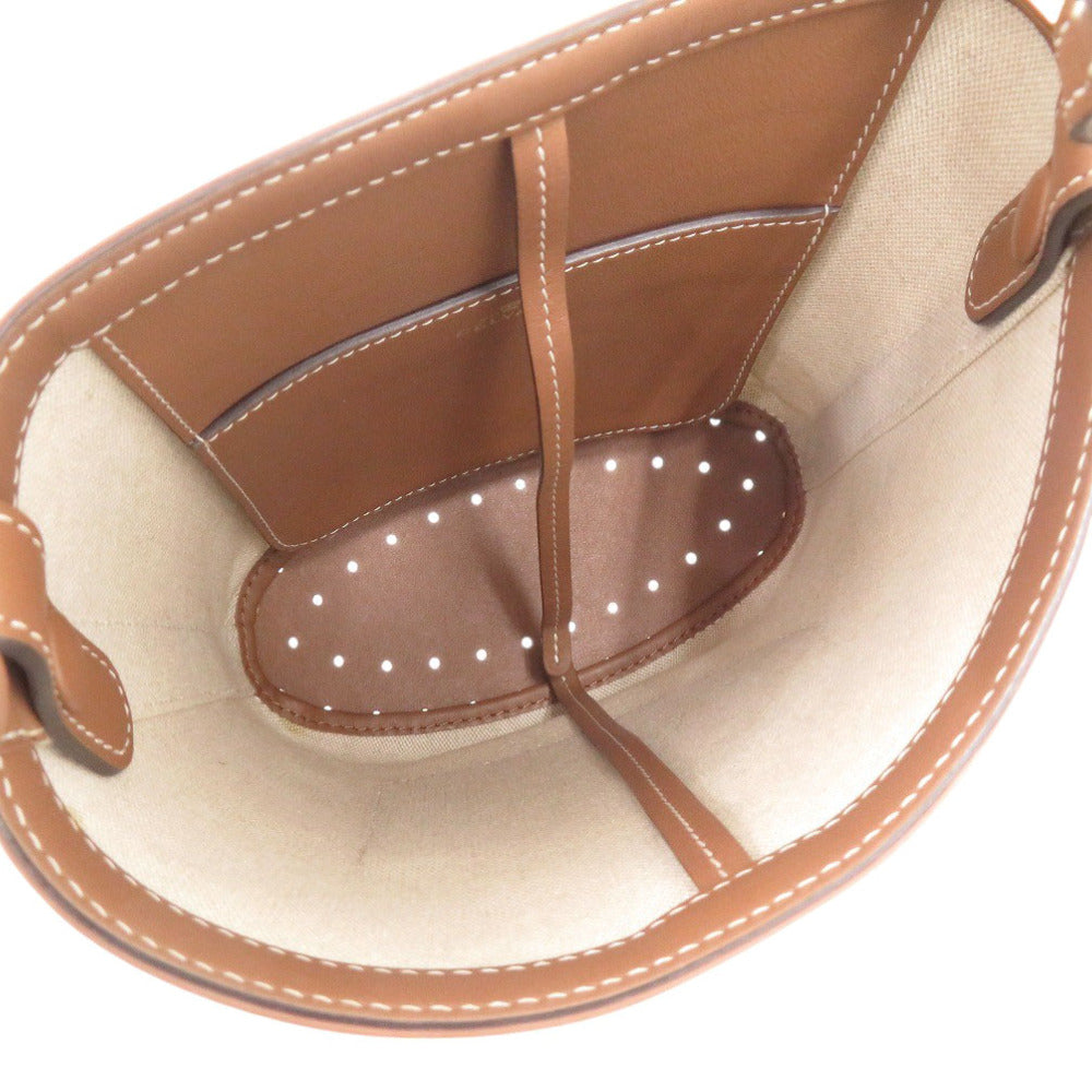 DELVAUX Handbag Leather, Canvas Brown Bread Mini Bucket Women Used Authentic