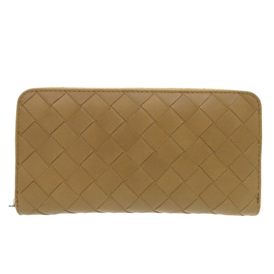 BOTTEGAVENETA Long Wallet Purse leather Brown Zip Around INTRECCIATO Women(Unisex) Used Authentic