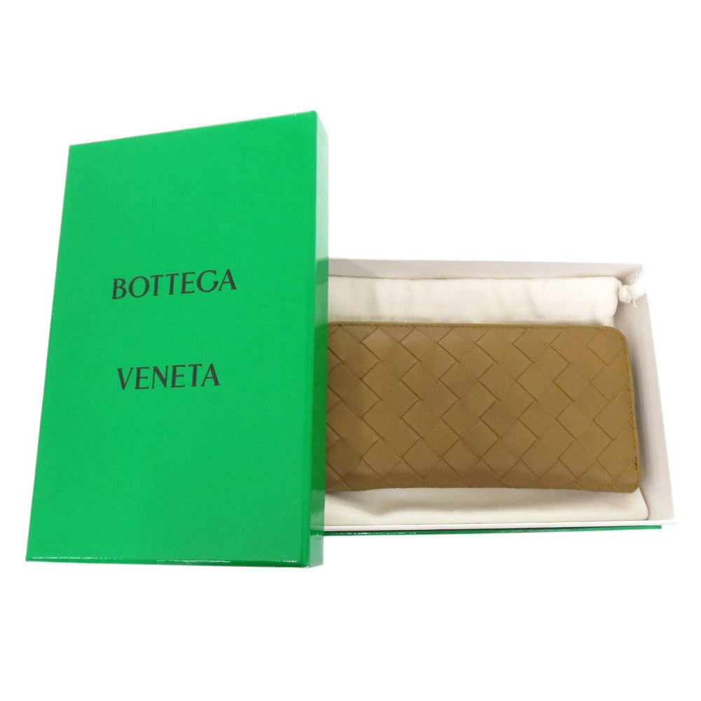 BOTTEGAVENETA Long Wallet Purse leather Brown Zip Around INTRECCIATO Women(Unisex) Used Authentic
