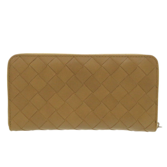 BOTTEGAVENETA Long Wallet Purse leather Brown Zip Around INTRECCIATO Women(Unisex) Used Authentic
