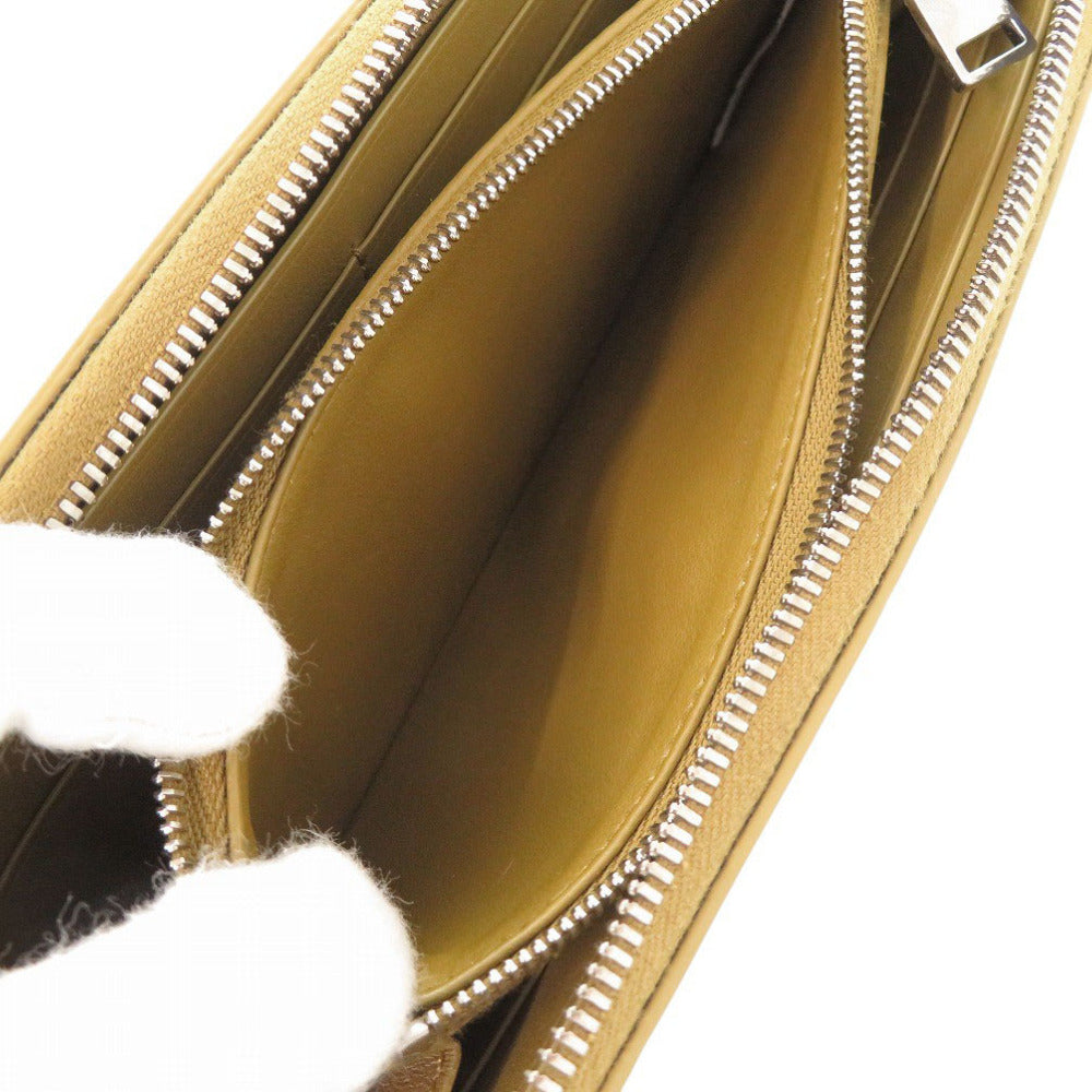 BOTTEGAVENETA Long Wallet Purse leather Brown Zip Around INTRECCIATO Women(Unisex) Used Authentic