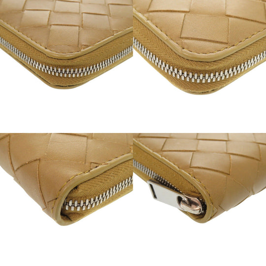 BOTTEGAVENETA Long Wallet Purse leather Brown Zip Around INTRECCIATO Women(Unisex) Used Authentic