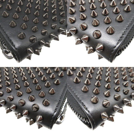 Christian Louboutin Long Wallet Purse 1165044 leather black Zip Around studs Panettone unisex(Unisex) Used Authentic