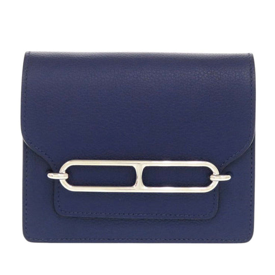 HERMES Coin case Evercolor Blue Safir Lowris Mini Women Used Authentic