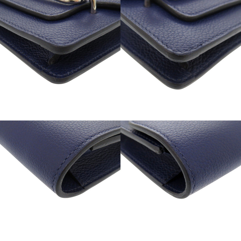 HERMES Coin case Evercolor Blue Safir Lowris Mini Women Used Authentic