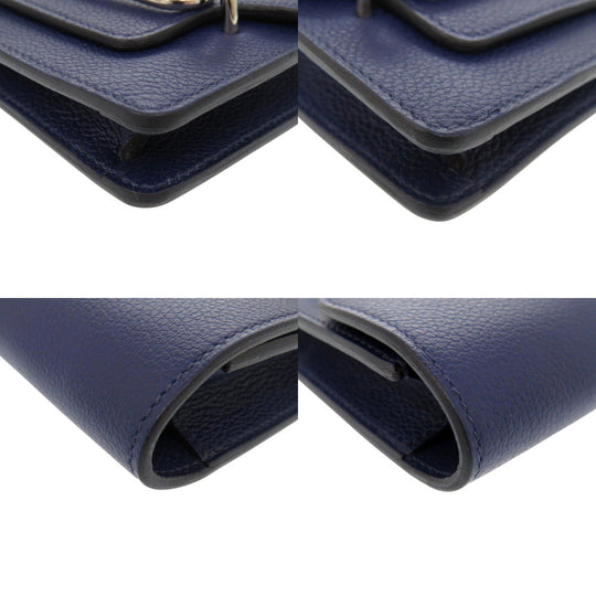 HERMES Coin case Evercolor Blue Safir Lowris Mini Women Used Authentic