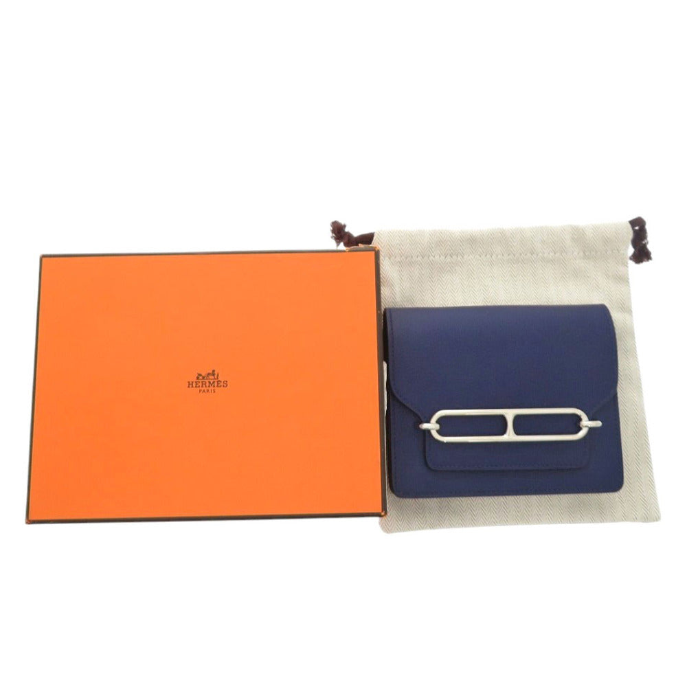 HERMES Coin case Evercolor Blue Safir Lowris Mini Women Used Authentic