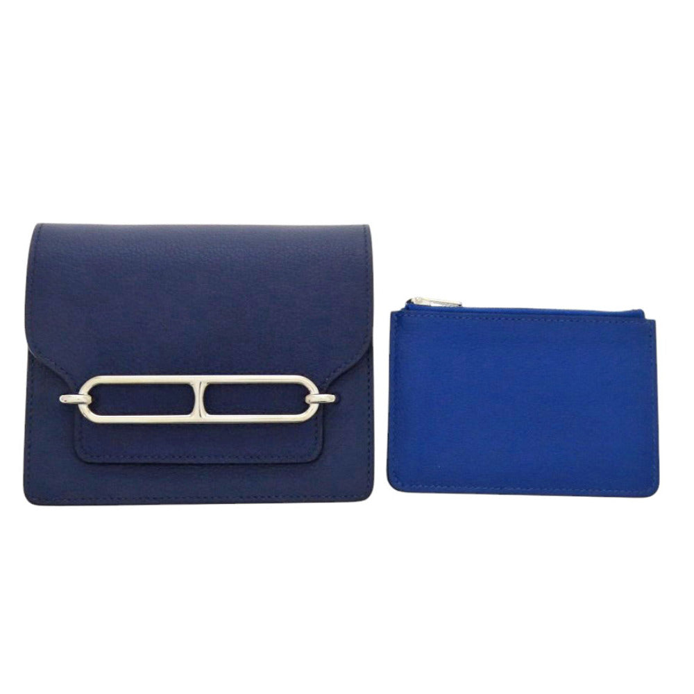 HERMES Coin case Evercolor Blue Safir Lowris Mini Women Used Authentic