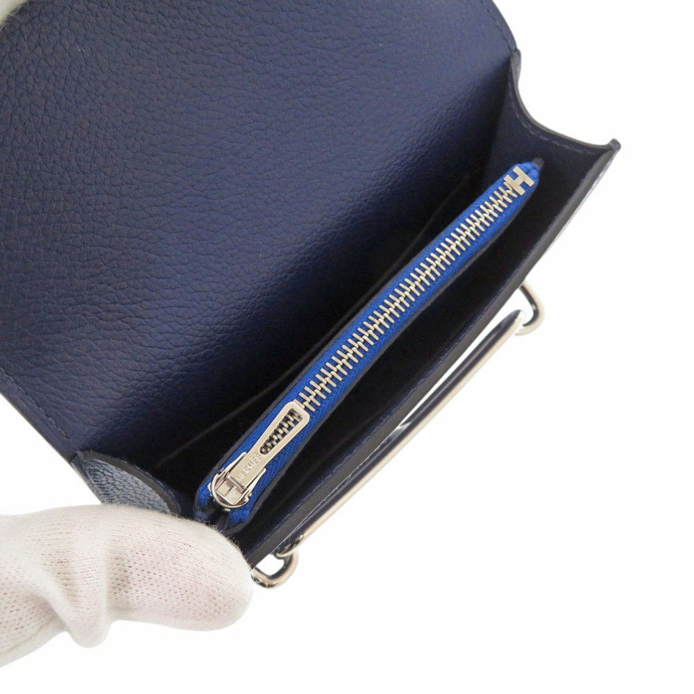 HERMES Coin case Evercolor Blue Safir Lowris Mini Women Used Authentic