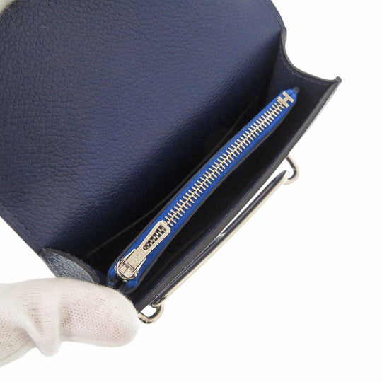 HERMES Coin case Evercolor Blue Safir Lowris Mini Women Used Authentic