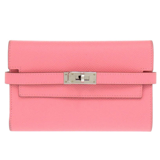 HERMES Tri-fold wallet Epsom Rose azare Kelly wallet medium Women Used Authentic