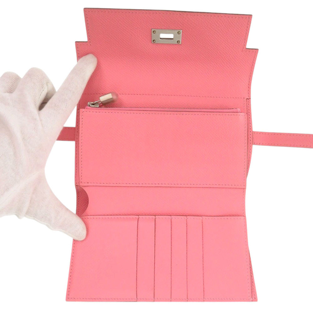 HERMES Tri-fold wallet Epsom Rose azare Kelly wallet medium Women Used Authentic