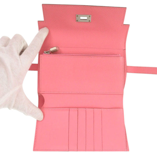 HERMES Tri-fold wallet Epsom Rose azare Kelly wallet medium Women Used Authentic