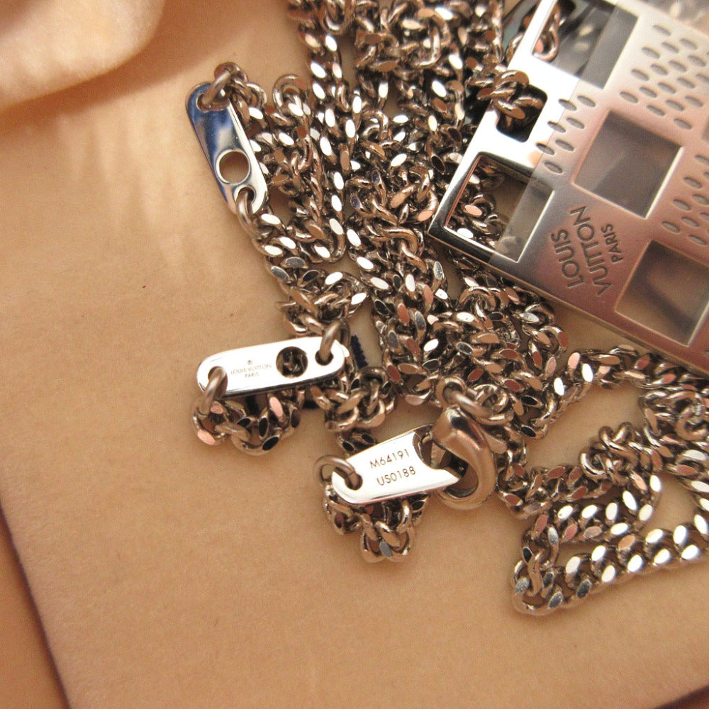 LOUIS VUITTON Necklace M64191 metal Silver Collier Plate Damier Perforate unisex(Unisex) Used Authentic