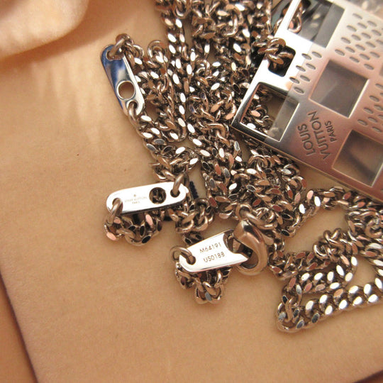 LOUIS VUITTON Necklace M64191 metal Silver Collier Plate Damier Perforate unisex(Unisex) Used Authentic