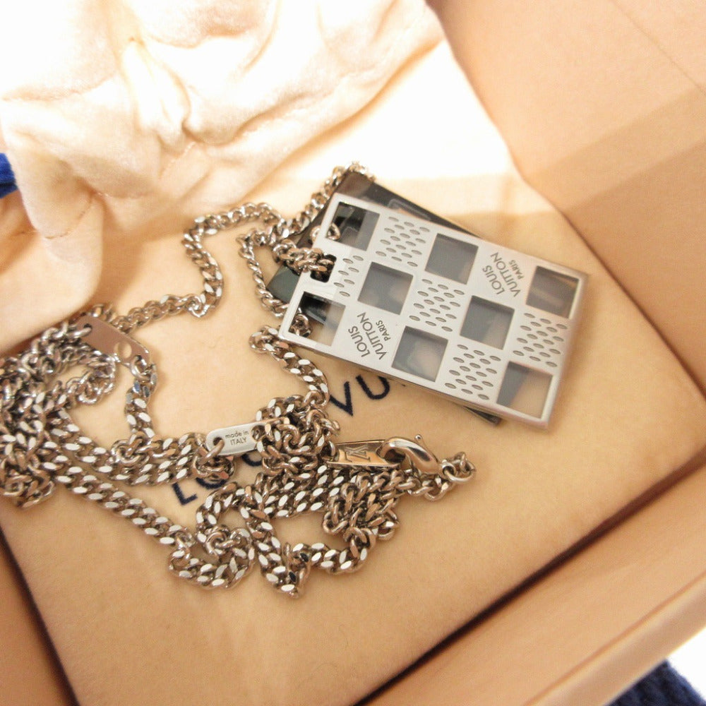 LOUIS VUITTON Necklace M64191 metal Silver Collier Plate Damier Perforate unisex(Unisex) Used Authentic