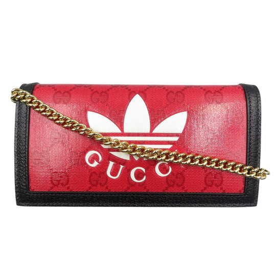 GUCCI Long Wallet Purse 621892 Crystal GG Red GUCCIxadidas Women Used Authentic