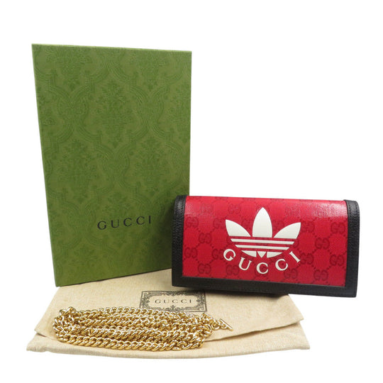 GUCCI Long Wallet Purse 621892 Crystal GG Red GUCCIxadidas Women Used Authentic