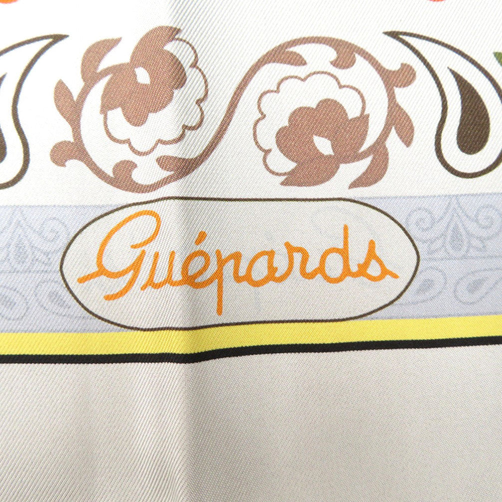 HERMES scarf silk GRIS Twill scarf cheetah Carre90 Double Face GUEPARDS BANDANA Women Used Authentic