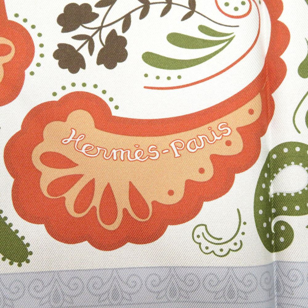 HERMES scarf silk GRIS Twill scarf cheetah Carre90 Double Face GUEPARDS BANDANA Women Used Authentic