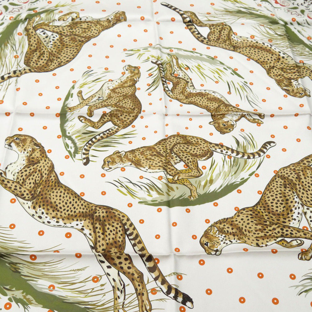HERMES scarf silk GRIS Twill scarf cheetah Carre90 Double Face GUEPARDS BANDANA Women Used Authentic